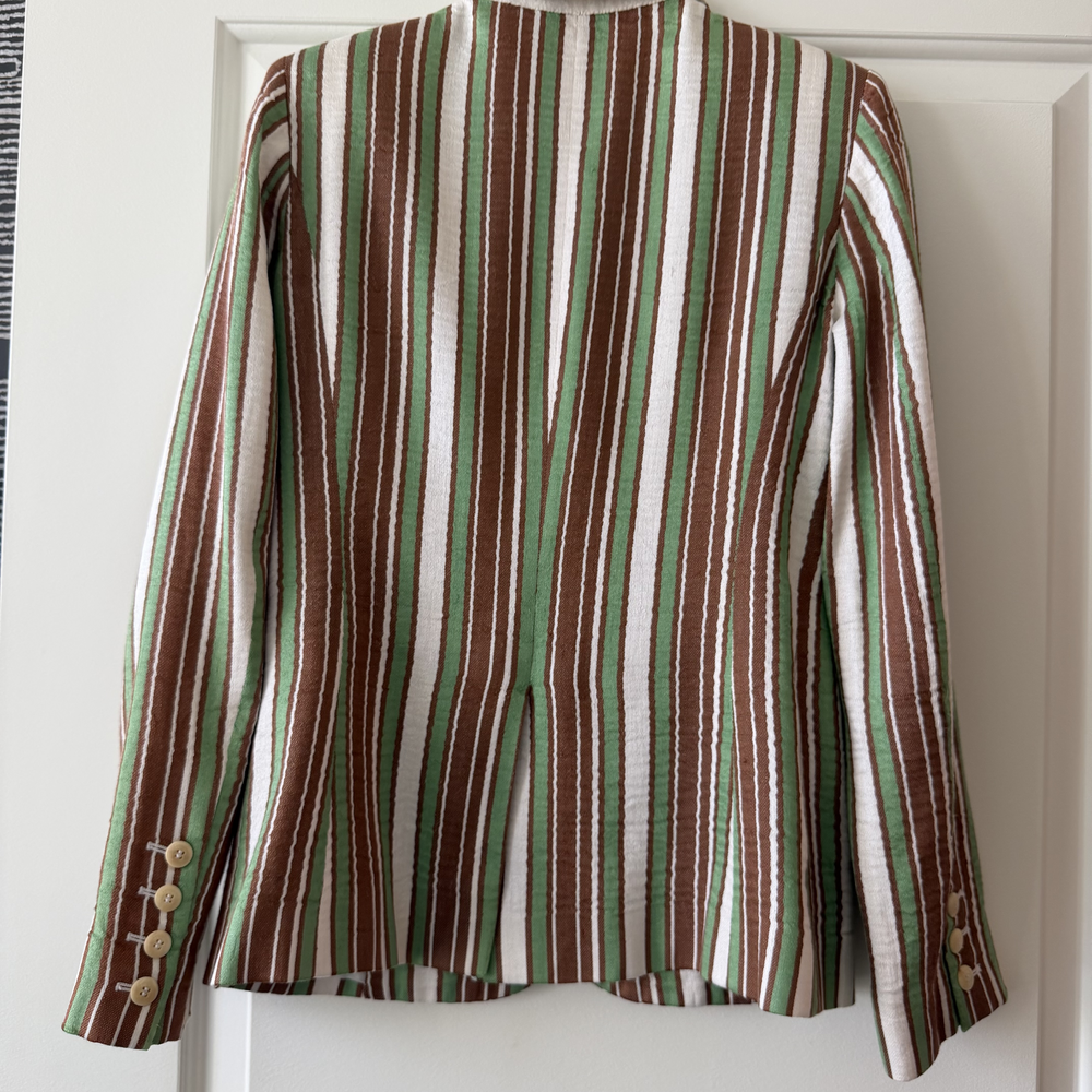 Vintage Salvatore Ferragamo Striped Linen & Silk Pantsuit | Made in Italy | US 8 - Picture 4 of 9